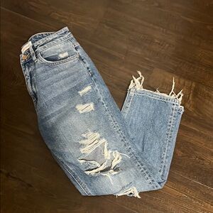 Flying Monkey Blue Distressed Ankle Cropped Jeans